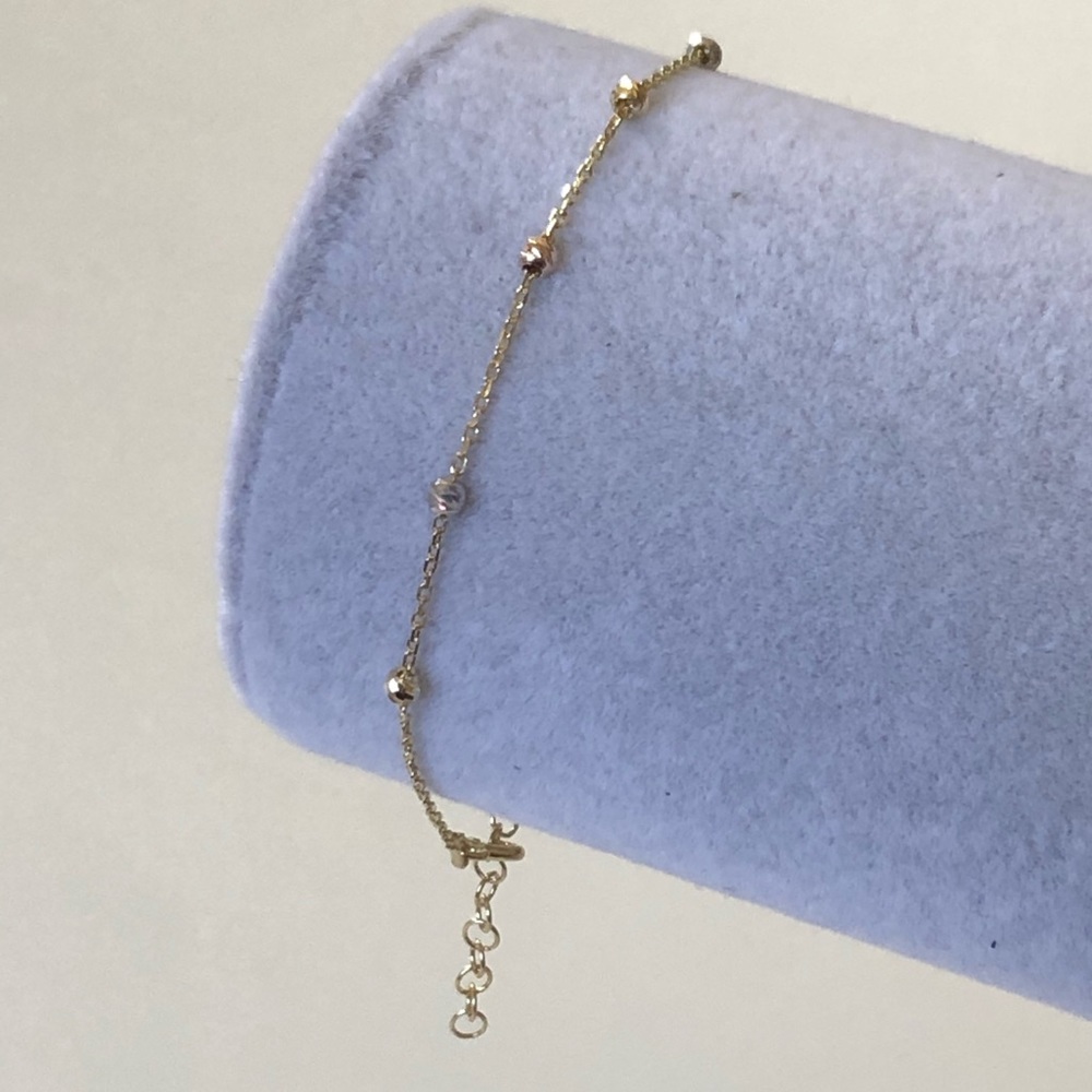 925 Silver bracelet with 3 color gold plated silver beads